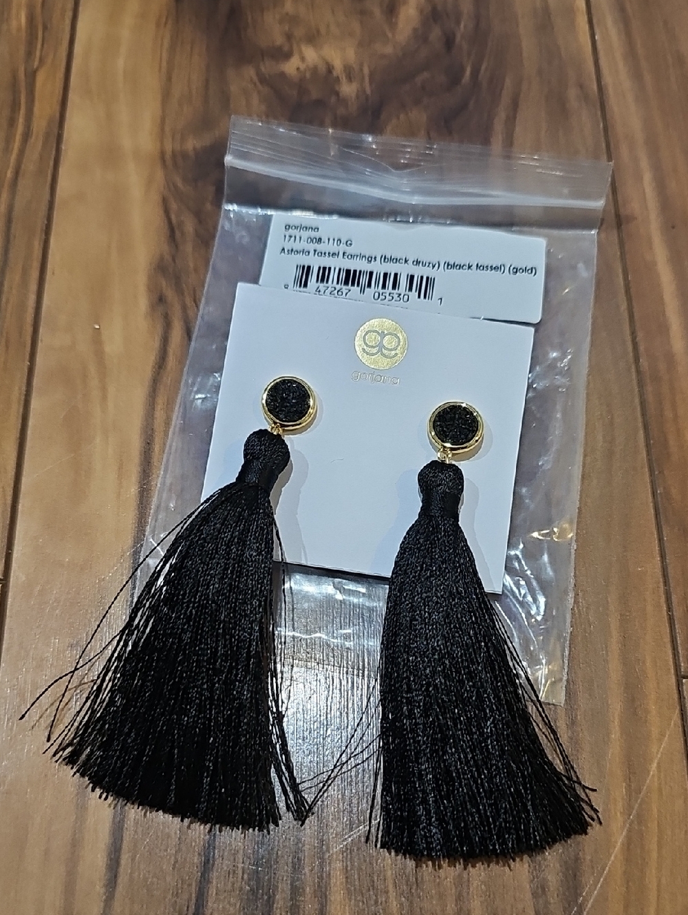 Gorjana Black Tassel Drop Earrings with Gold Discs